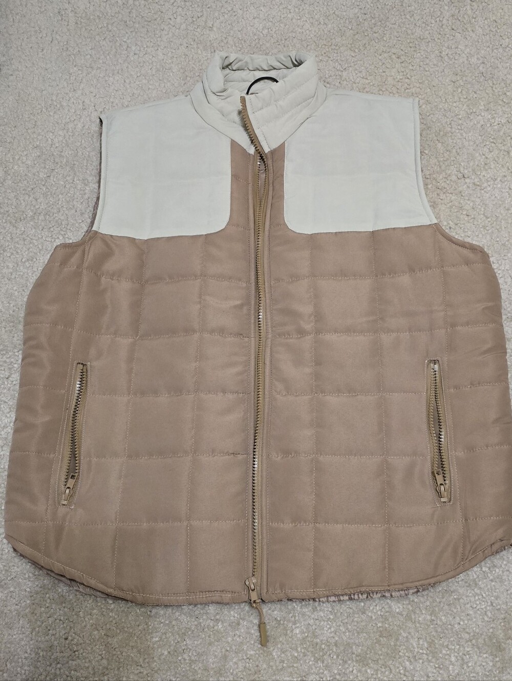 Men's Quilted Tan & Cream Zip-Up Vest